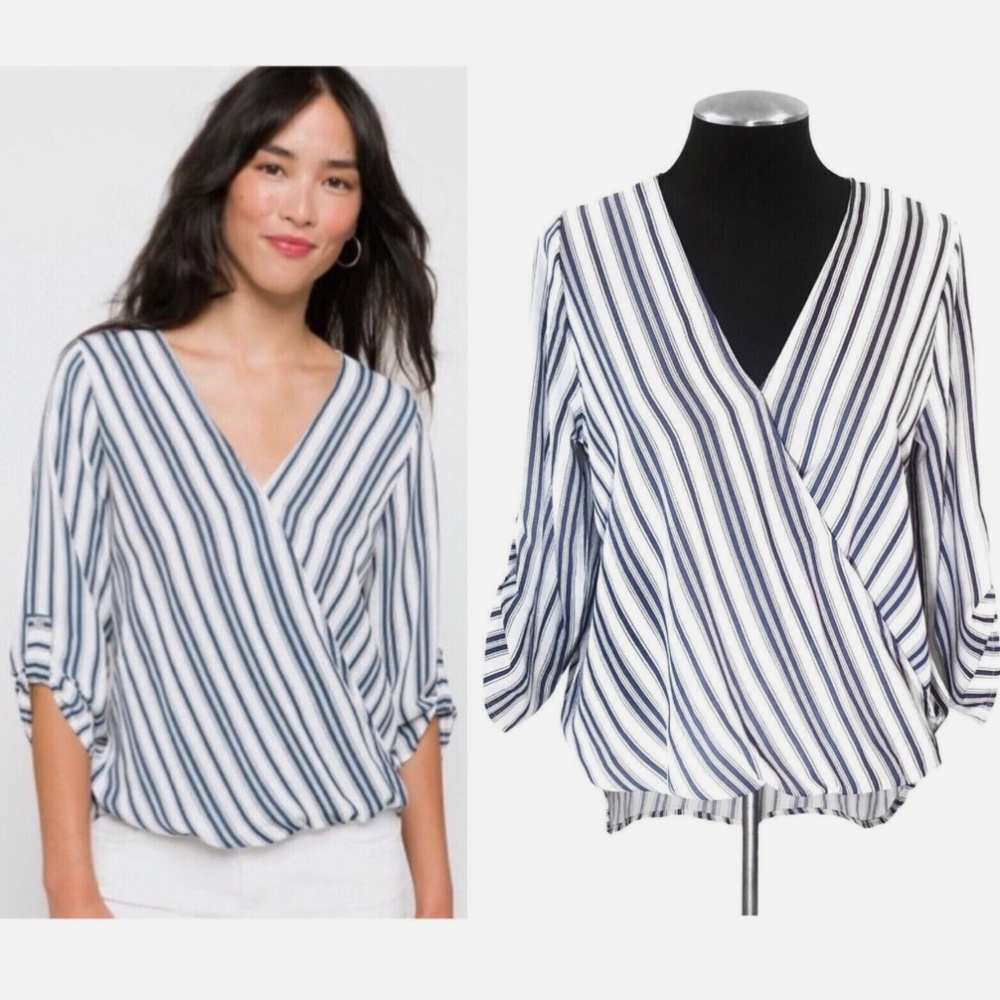 Stitch Fix West Kei Allan Surplice Rolltab hi lo blouse Small NWT
